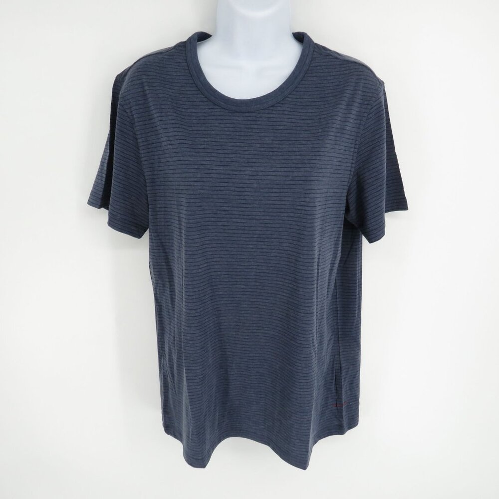 Daniel Buchler Navy Blue Striped Short Sleeve T-Shirt S Soft Stretchy NWT $62